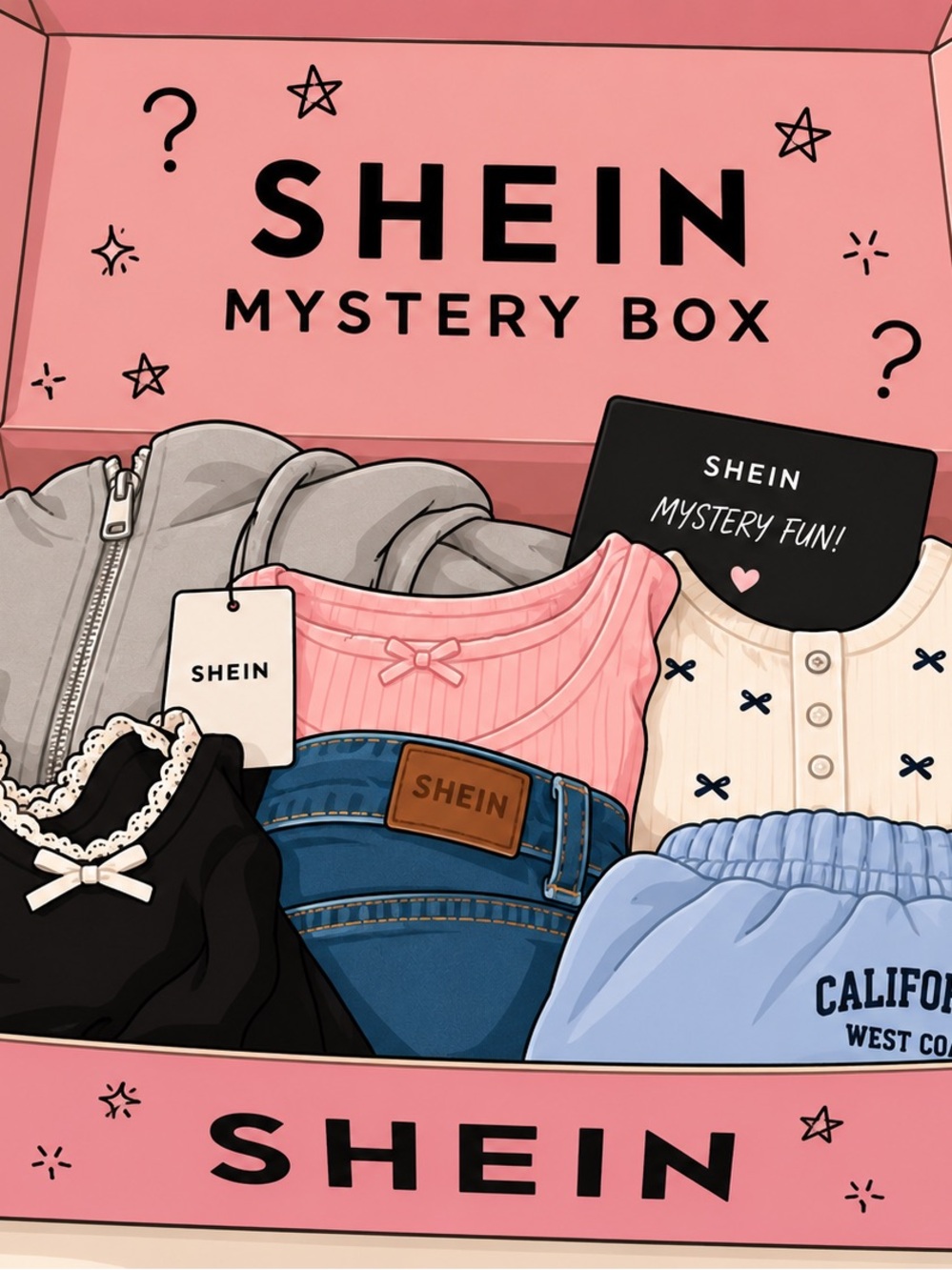 SHEIN Mixed Apparel Surprise Box includes 6 pieces of clothes all size medium